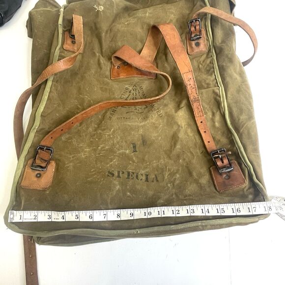Vtg Woods Canoe Bag Canvas w Leather Straps Canada Made Backpack Sack Duluth Bag - Picture 7 of 16
